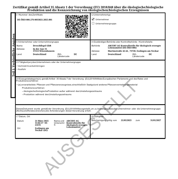 Zertifikat DE-ÖKO-006
